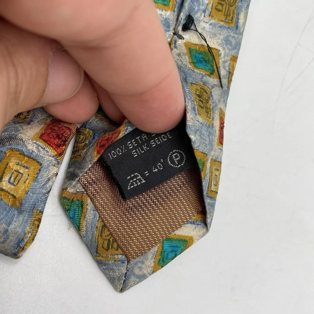 Ermenegildo Zegna Soft Mens Satin‎ 100% Silk Neck Tie Geometric Multicolor